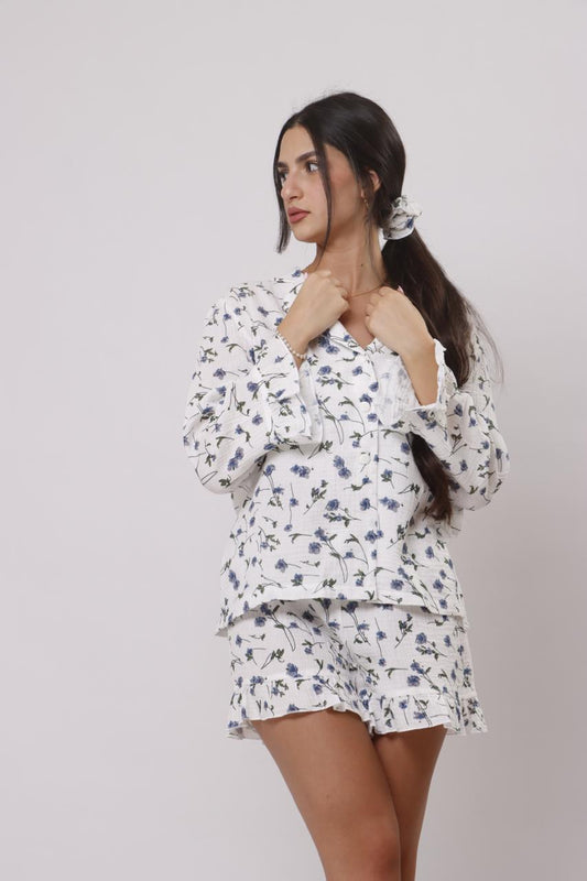 Blue floral ruffled set