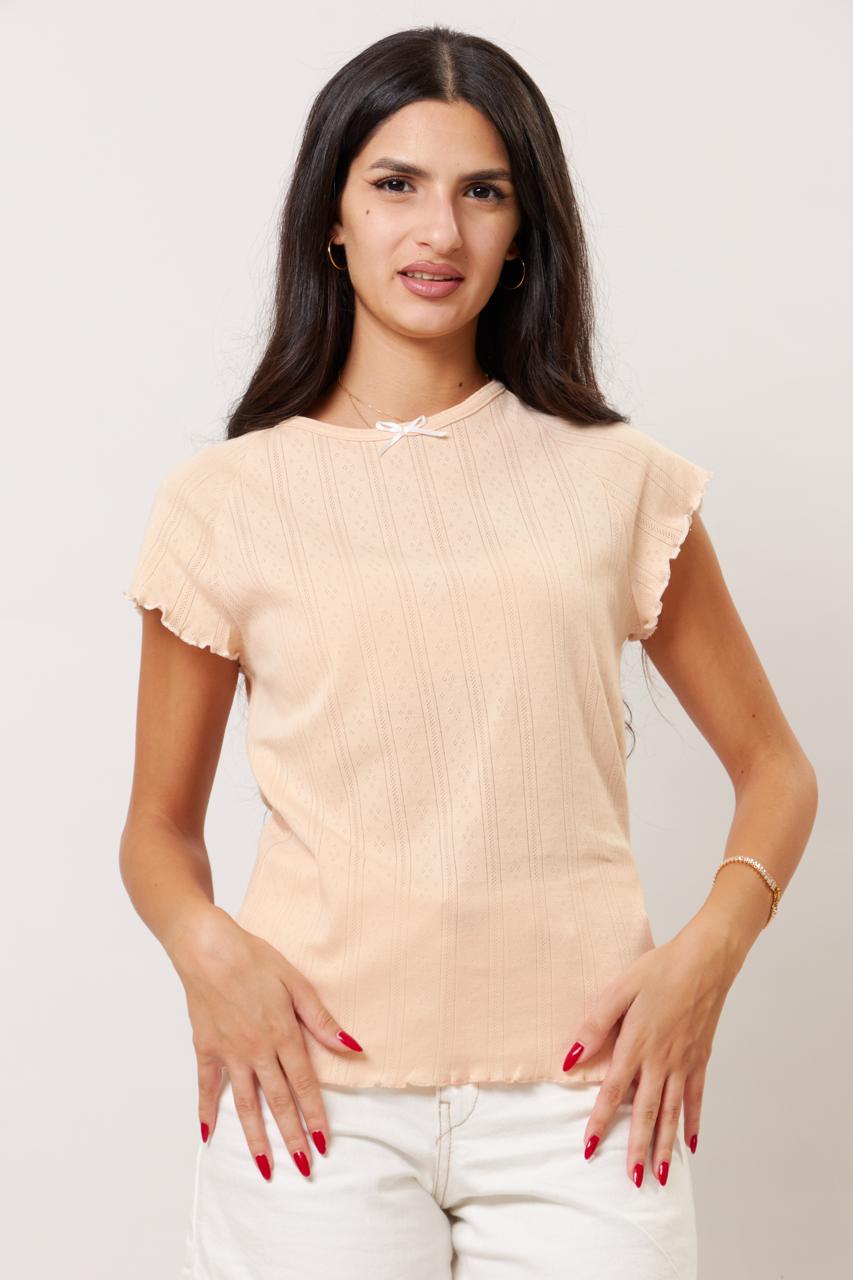 Soft frill sleeve peach blush tee
