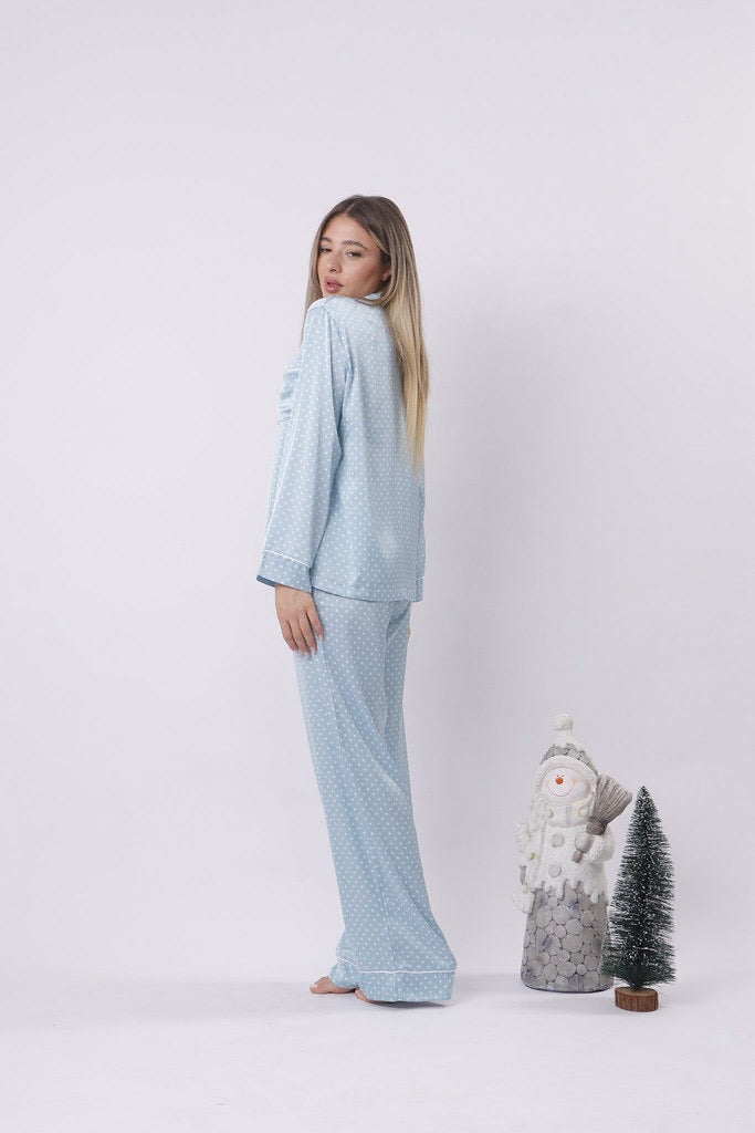 Baby blue polka dot pj set