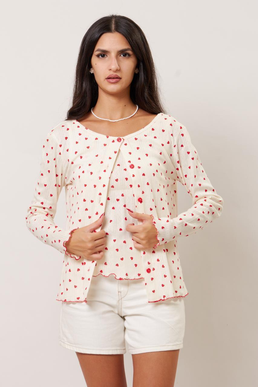 Heart print twin set