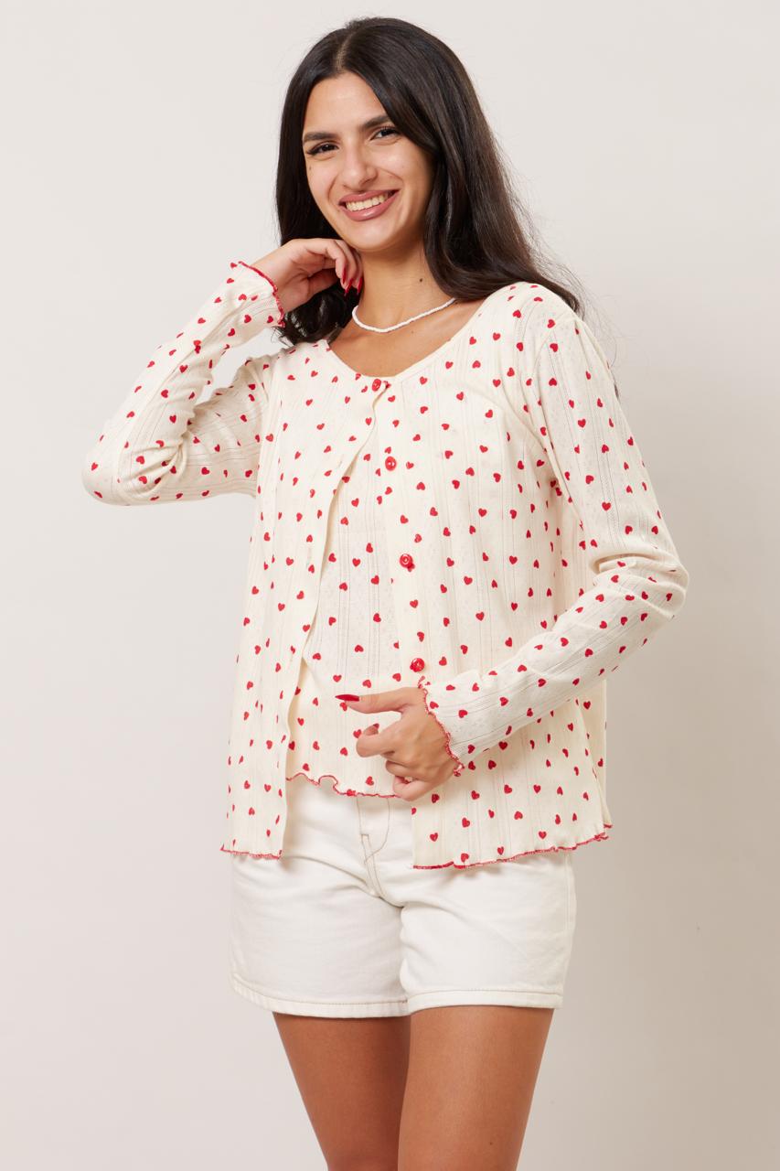 Heart print twin set
