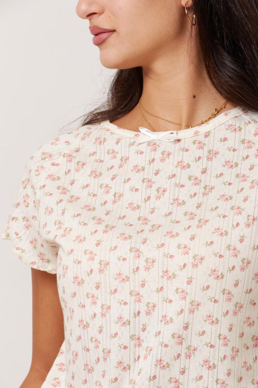 Soft frill sleeve vintage floral tee