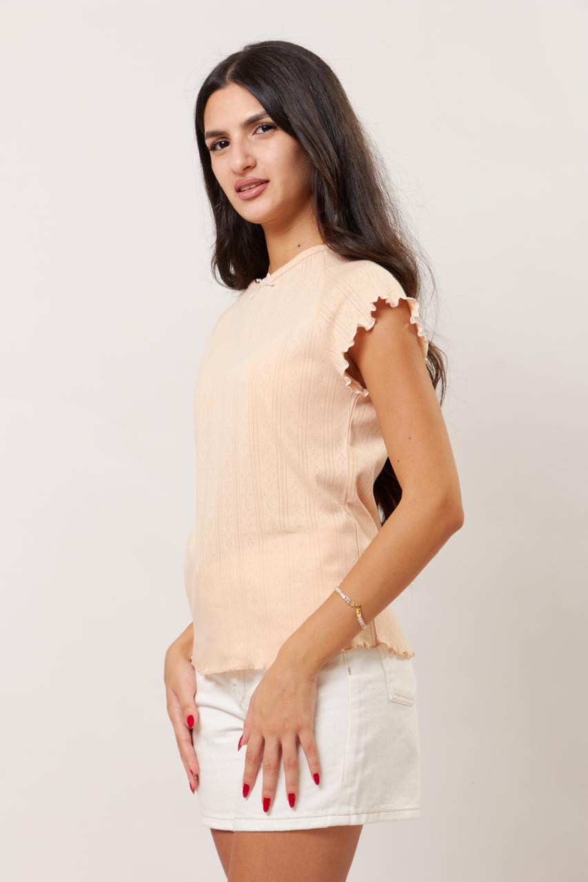 Soft frill sleeve peach blush tee