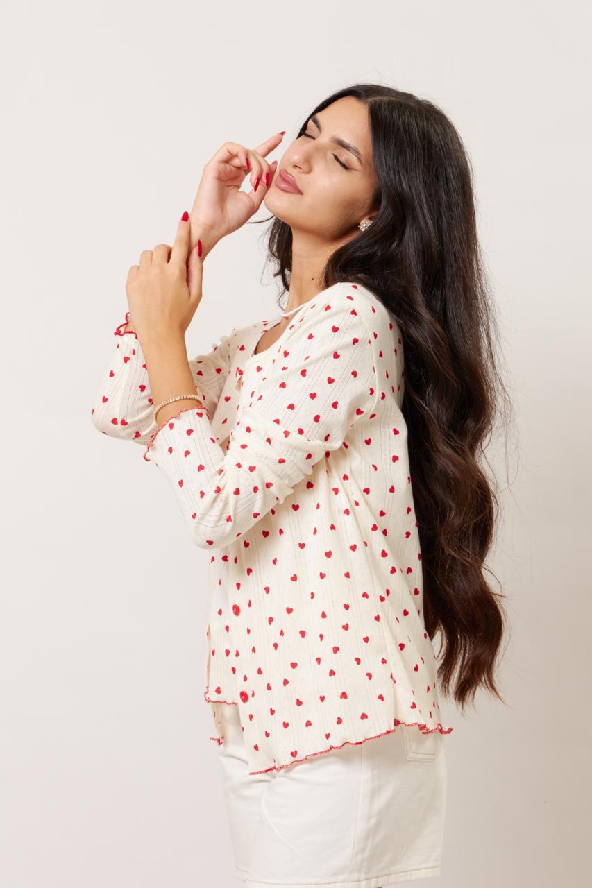 Heart print twin set