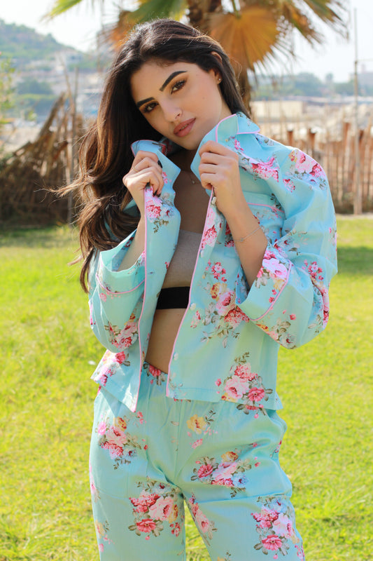 Aqua floral pjs