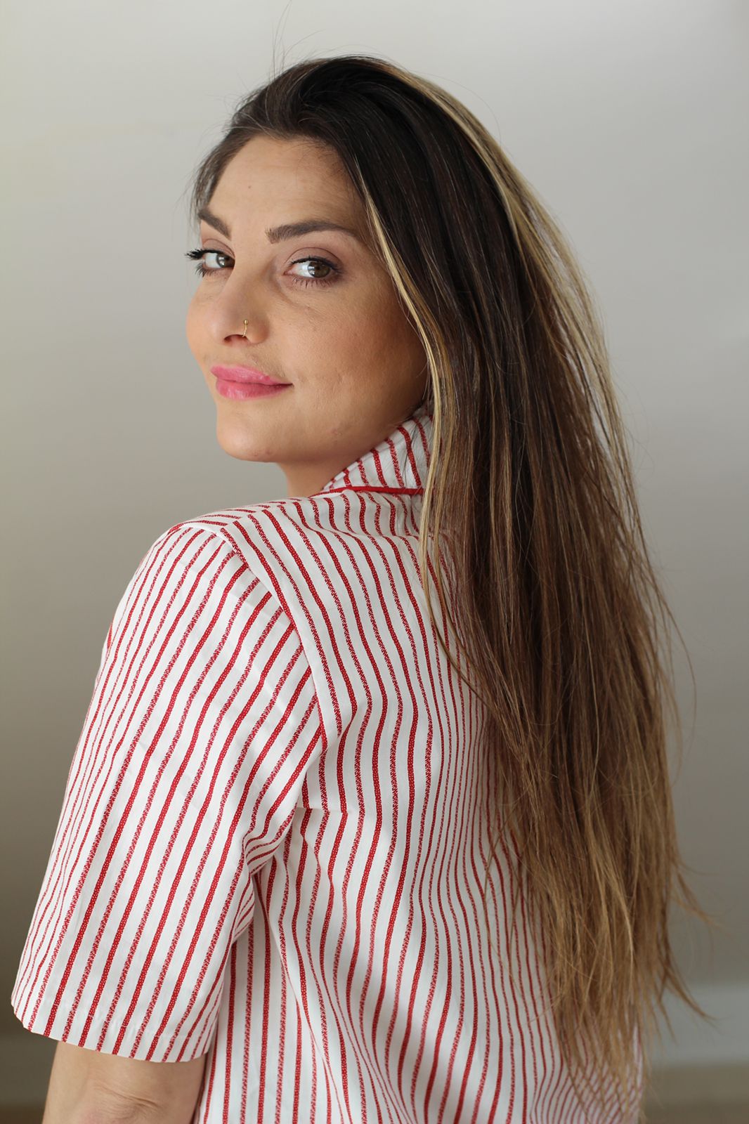 Red striped shirt dress
