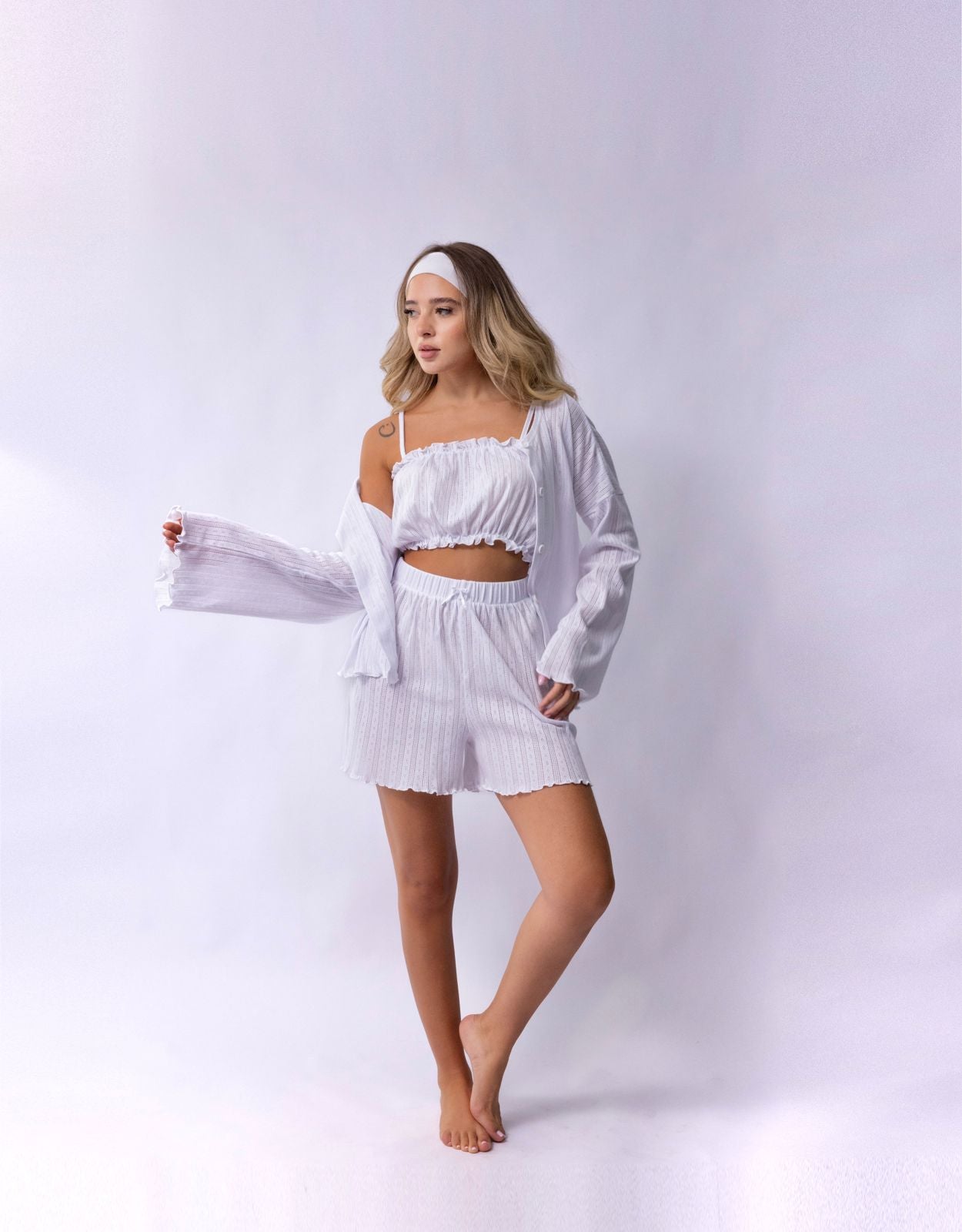 Milk color pajama set with shorts