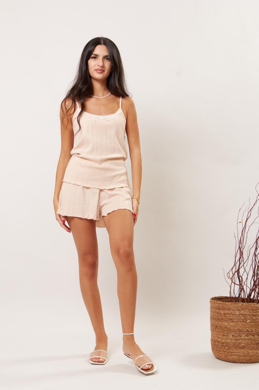 Beige breeze shorts pj set