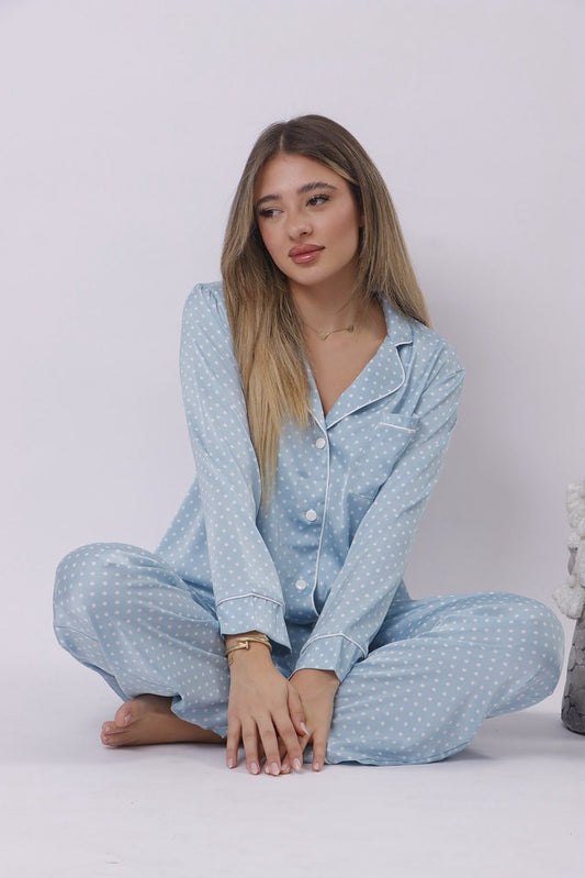 Baby blue polka dot pj set