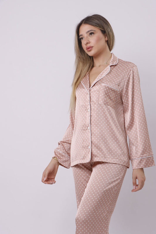 Dusty pink polka dot pj set
