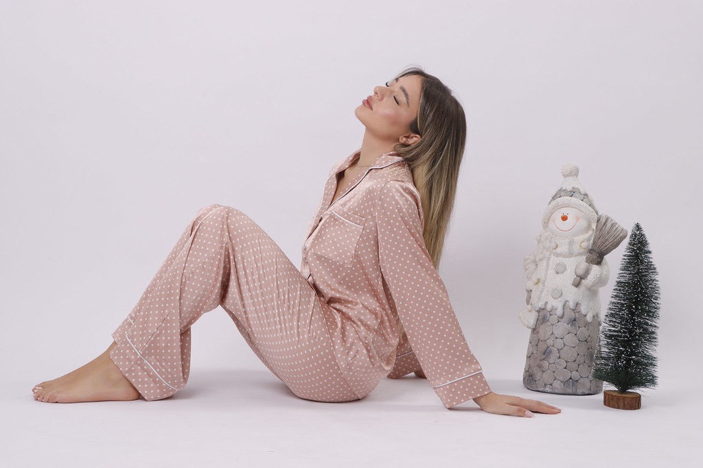 Dusty pink polka dot pj set