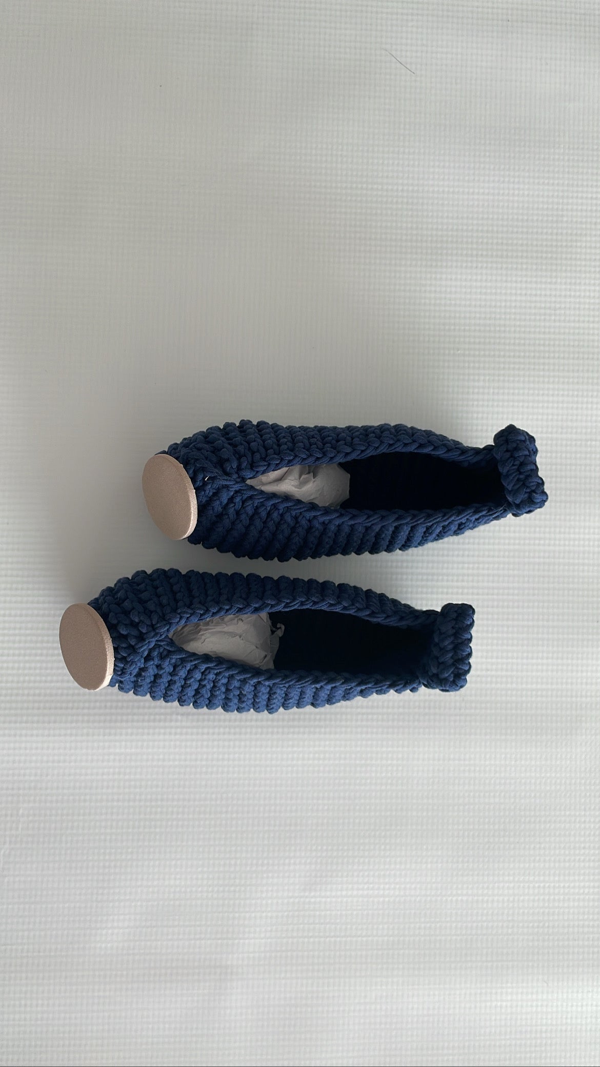 Navy blue fabric button slippers